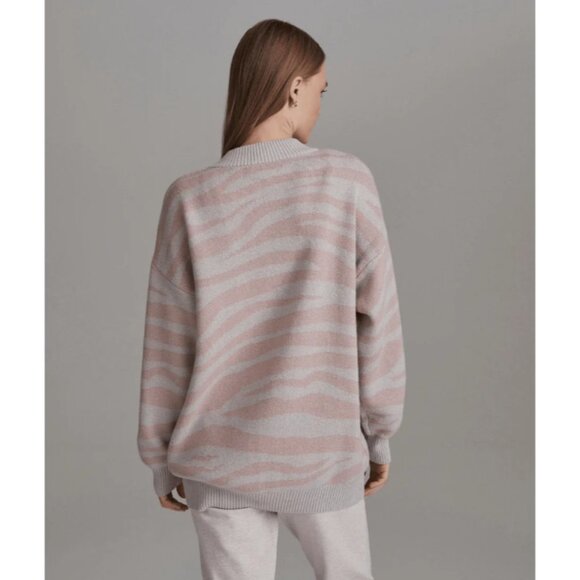Varley Mayberry Sweater Pale Blush Zebra Long full zip Merino  wool size SP - Picture 3 of 14